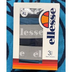 ellesse Cotton Stretch, Navy Teal Stripes & Logo Print 3 Pack Box MENS XL NEW